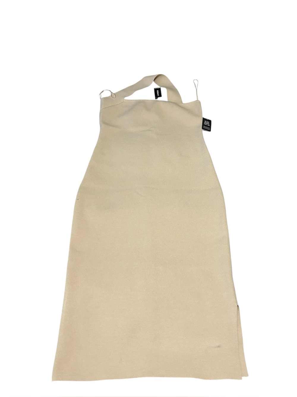 Express Body Contour Halter Midi Dress Womens Large Beige Tan Side Slit Stretch